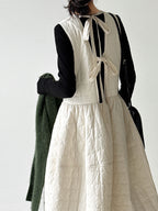 Elegant Cotton Quilted Tie Long Dress