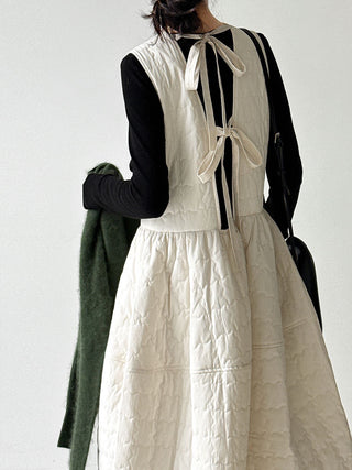 Elegant Cotton Quilted Tie Long Dress by painevida