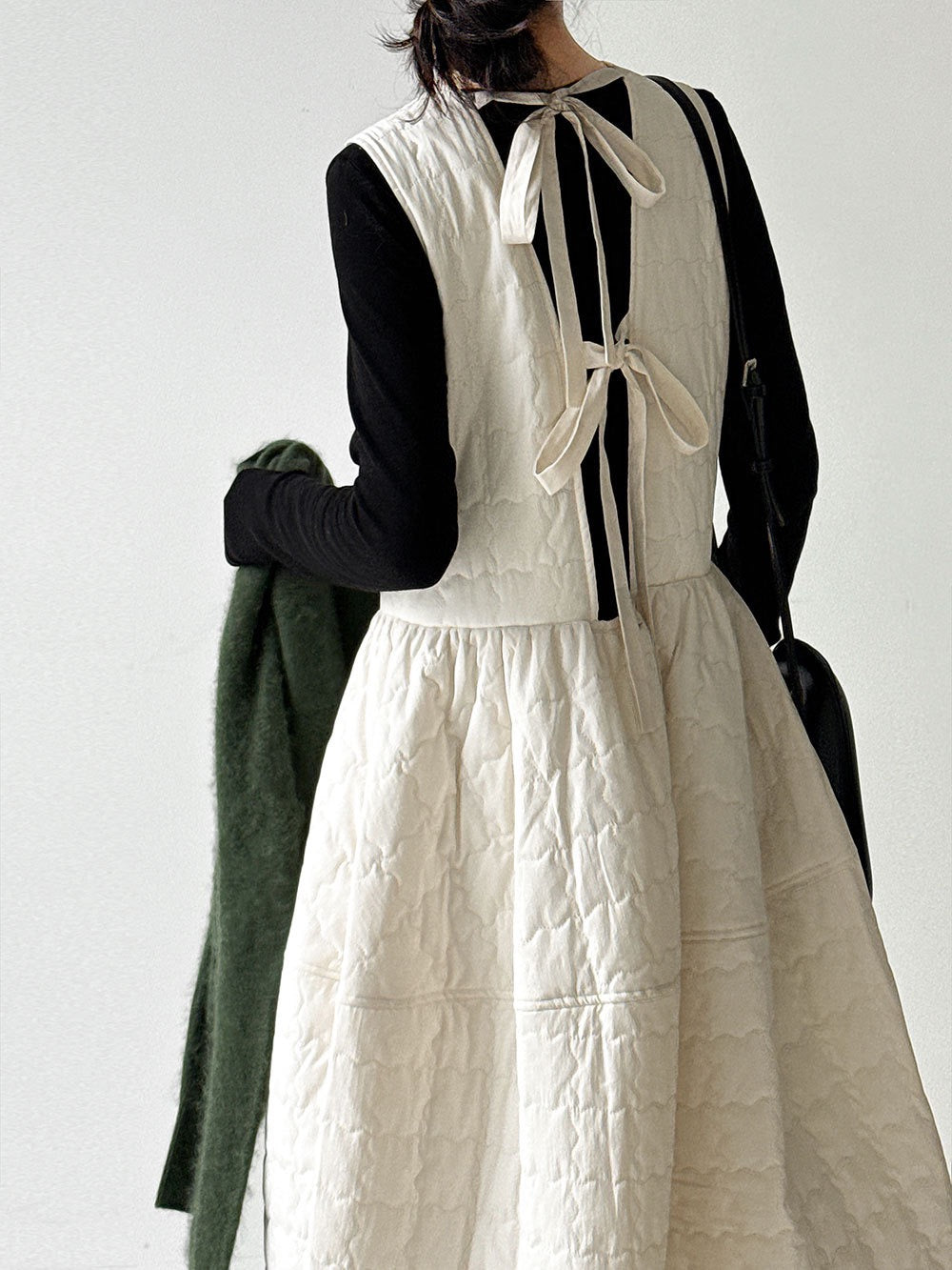 Elegant Cotton Quilted Tie Long Dress