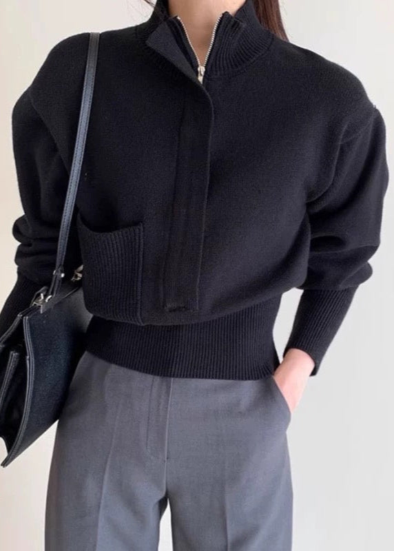 Simple Design High-neck Sweater