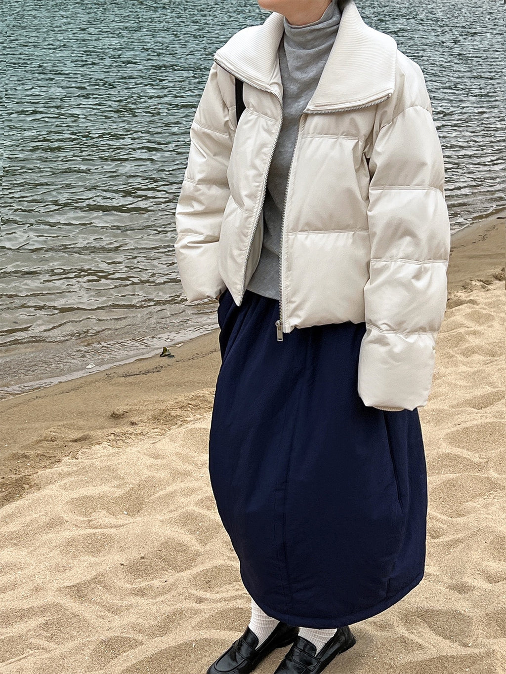 Spliced PU Leather Down Jacket