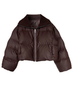 Spliced PU Leather Down Jacket