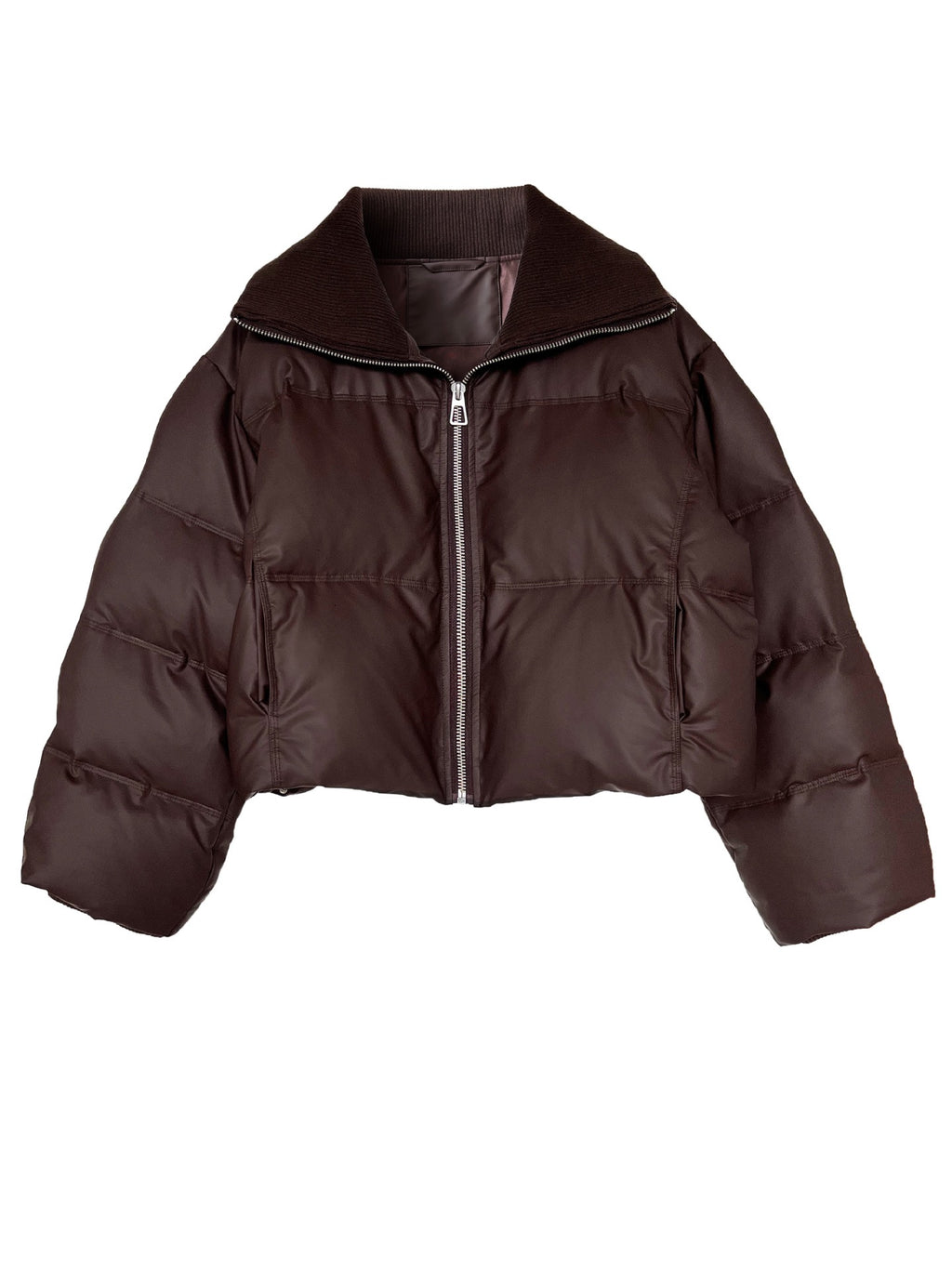 Spliced PU Leather Down Jacket