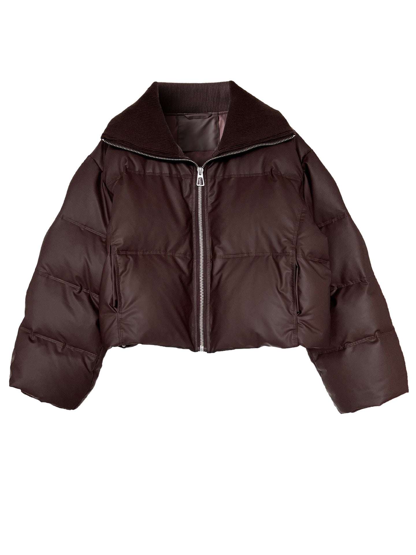 Spliced PU Leather Down Jacket