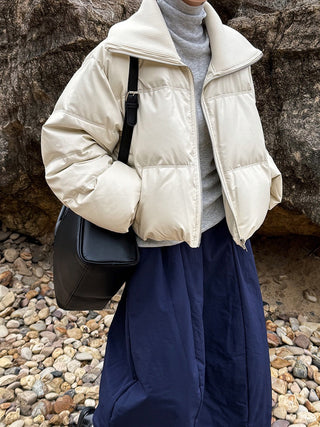 Spliced PU Leather Down Jacket by painevida