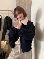 Lambswool Collar Wool Bomber Jacket by painevida