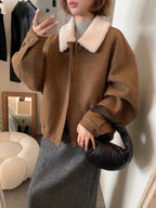 Lambswool Collar Wool Bomber Jacket by painevida