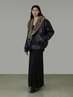 Large Fur Collar Leather coat