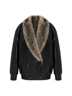 Large Fur Collar Leather coat