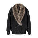 Large Fur Collar Leather coat