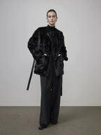 Black Shearling Coat Mid-length Style