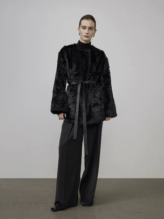 Black Shearling Coat Mid-length Style by painevida