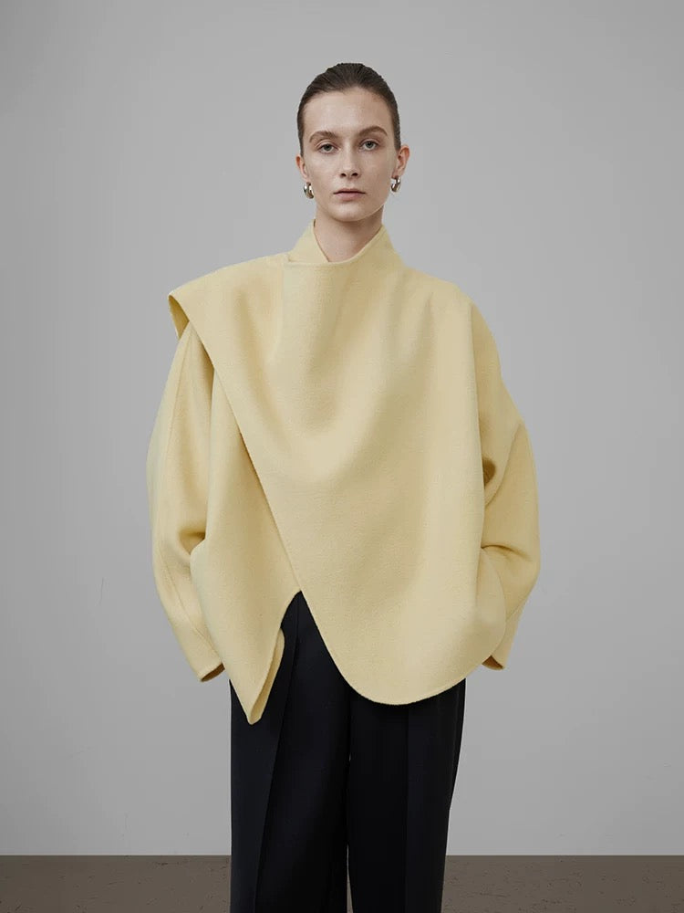 Irregular Collar Double-faced Wool Coat