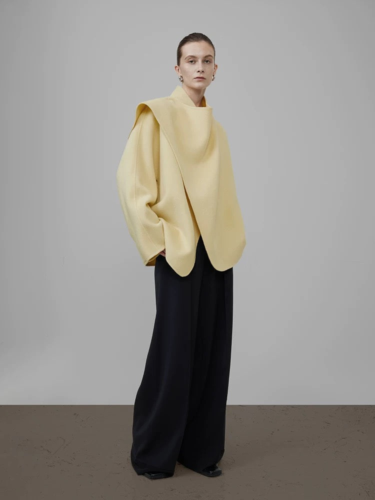 Irregular Collar Double-faced Wool Coat