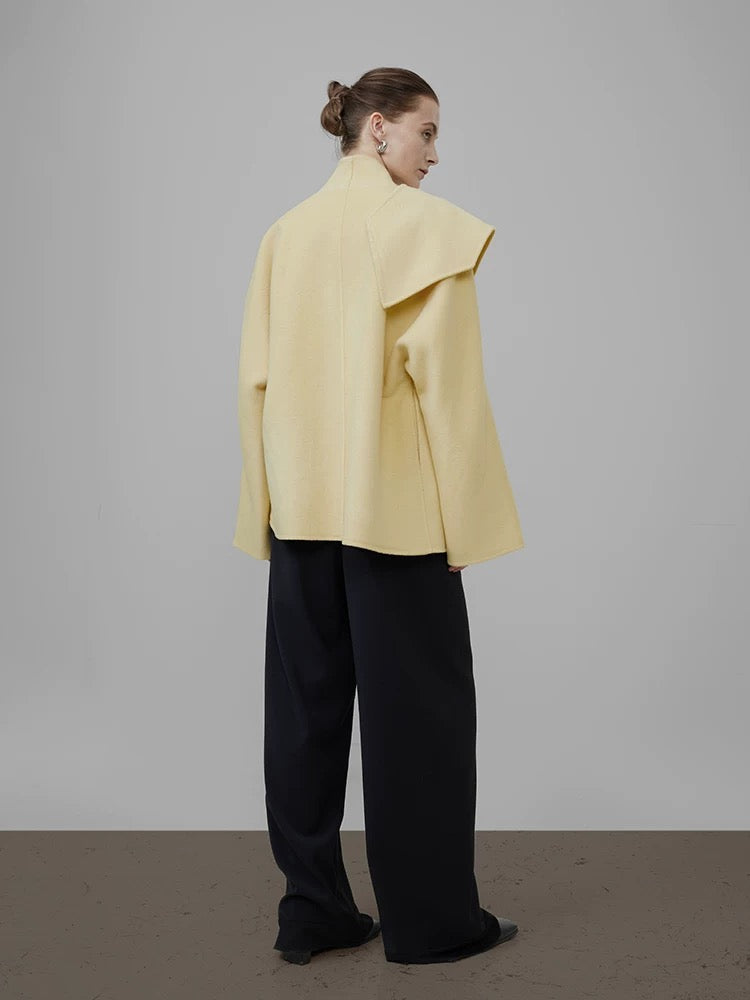 Irregular Collar Double-faced Wool Coat