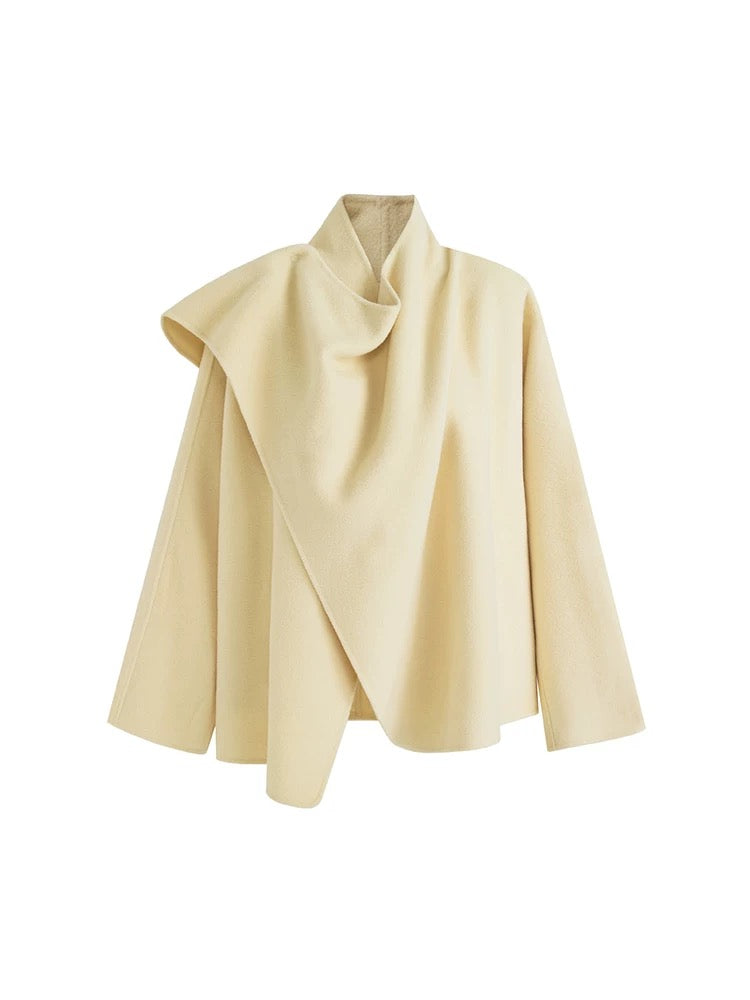 Irregular Collar Double-faced Wool Coat