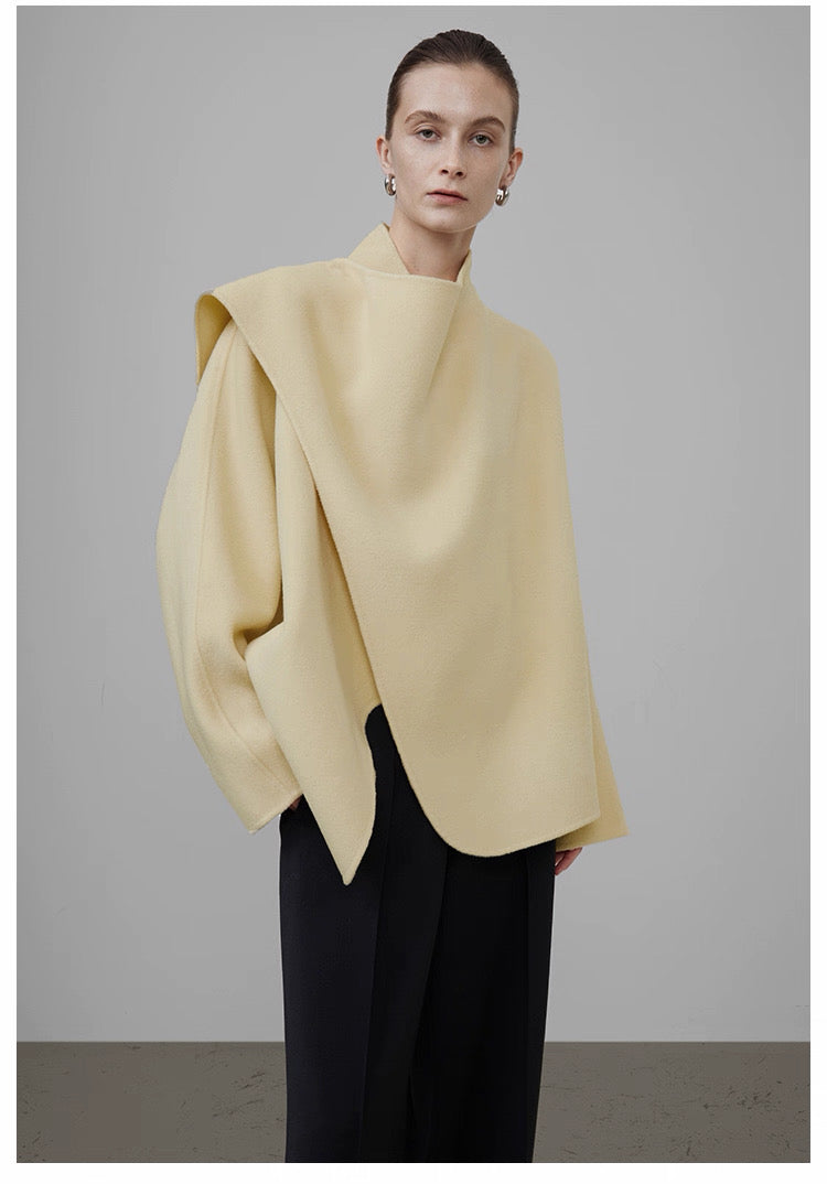Irregular Collar Double-faced Wool Coat