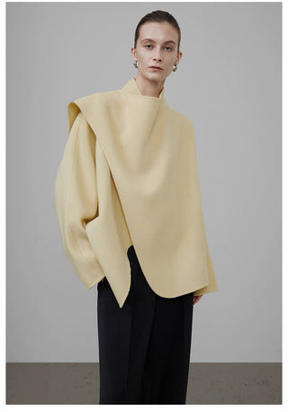 Irregular Collar Double-faced Wool Coat by painevida