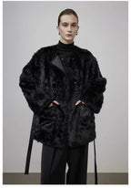 Black Shearling Coat Mid-length Style