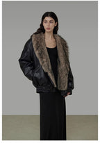 Large Fur Collar Leather coat