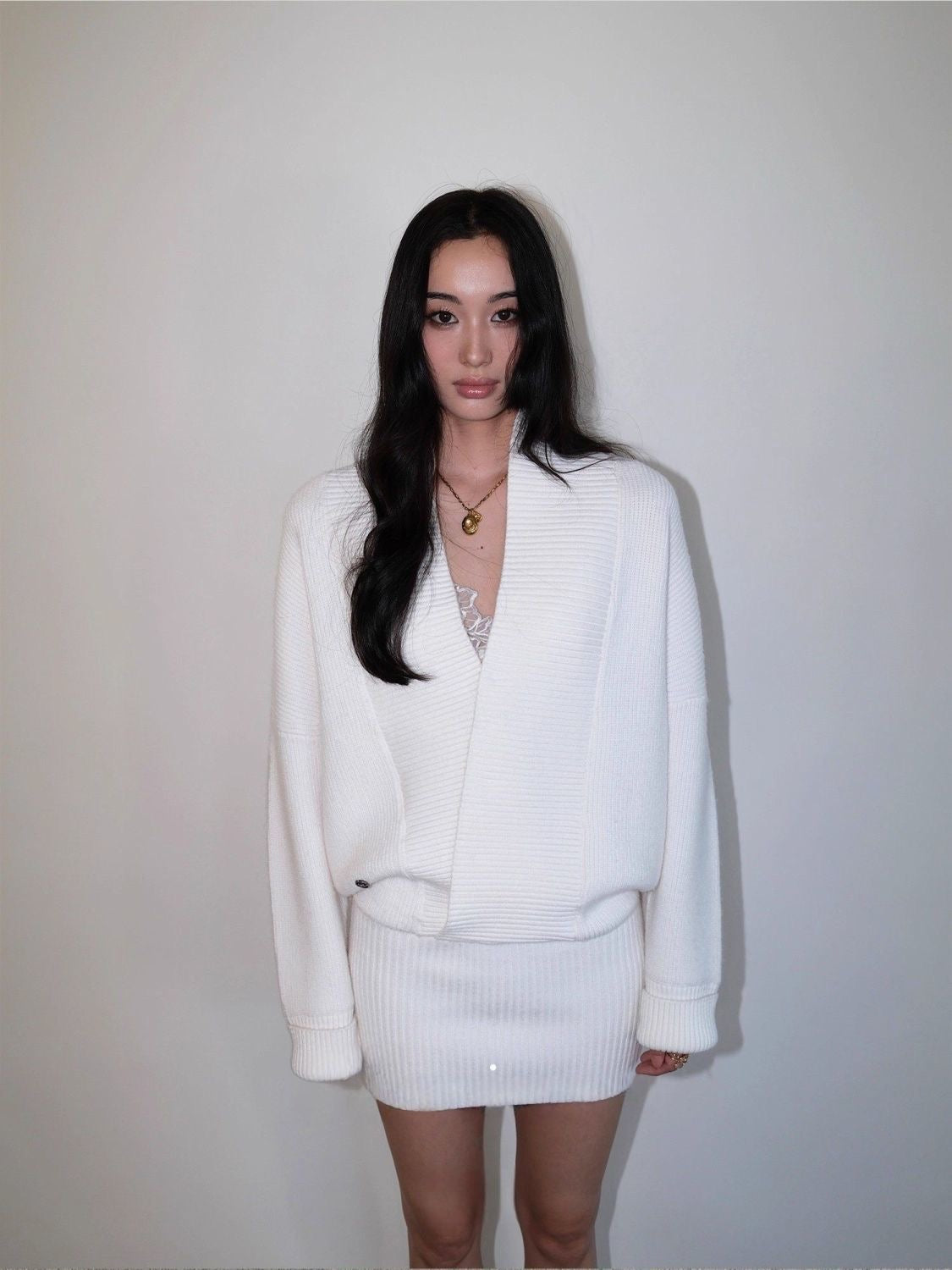 V-neck Bodycon Long Knit Top