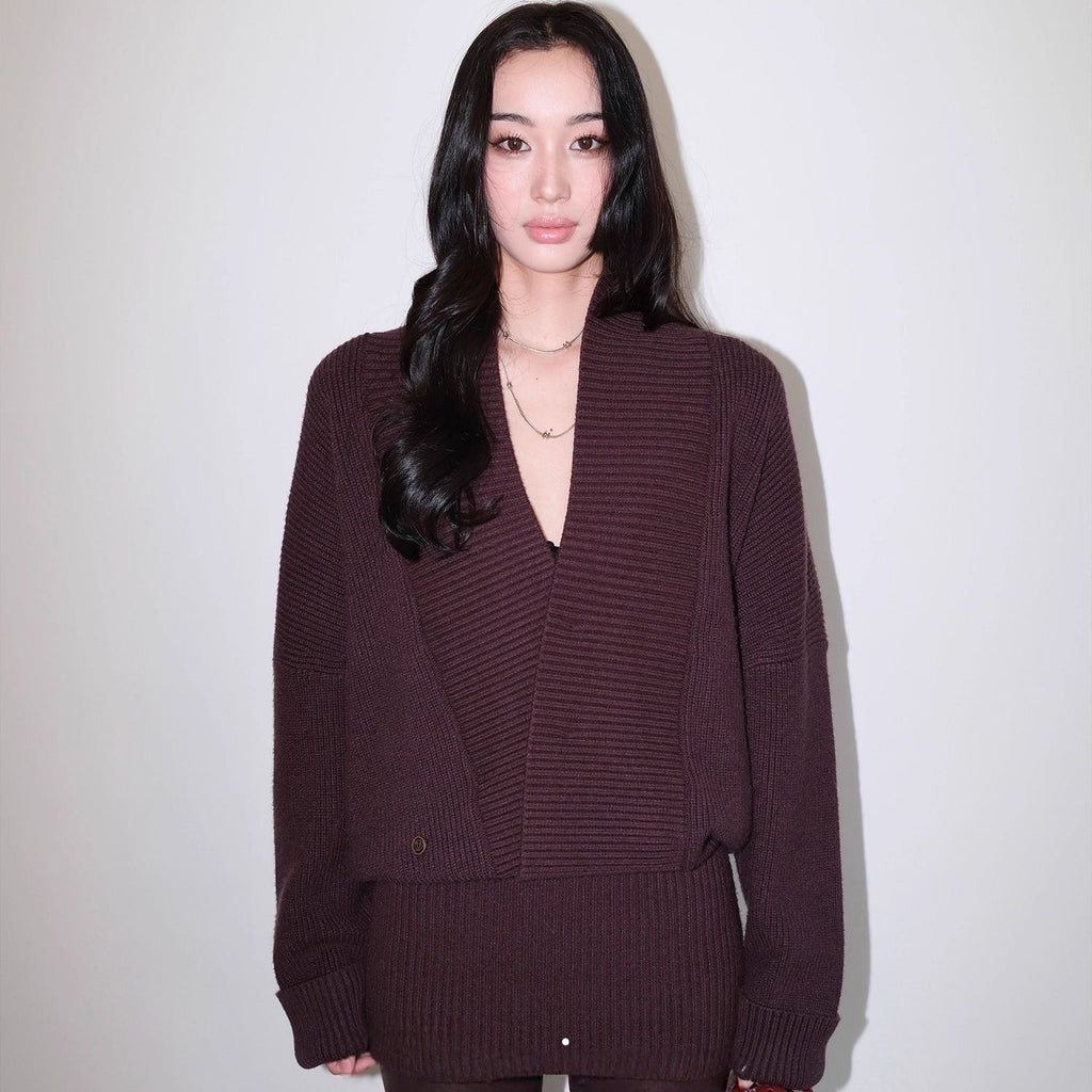 V-neck Bodycon Long Knit Top