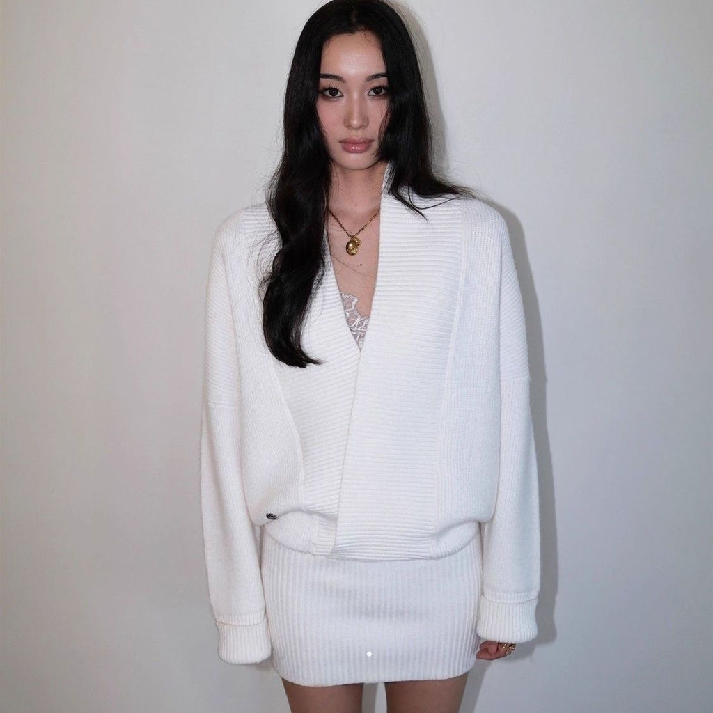 V-neck Bodycon Long Knit Top