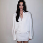 V-neck Bodycon Long Knit Top