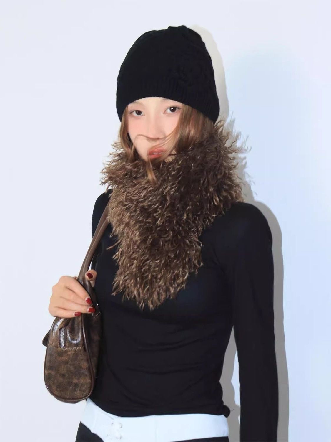 Curly Plush Cross Scarf