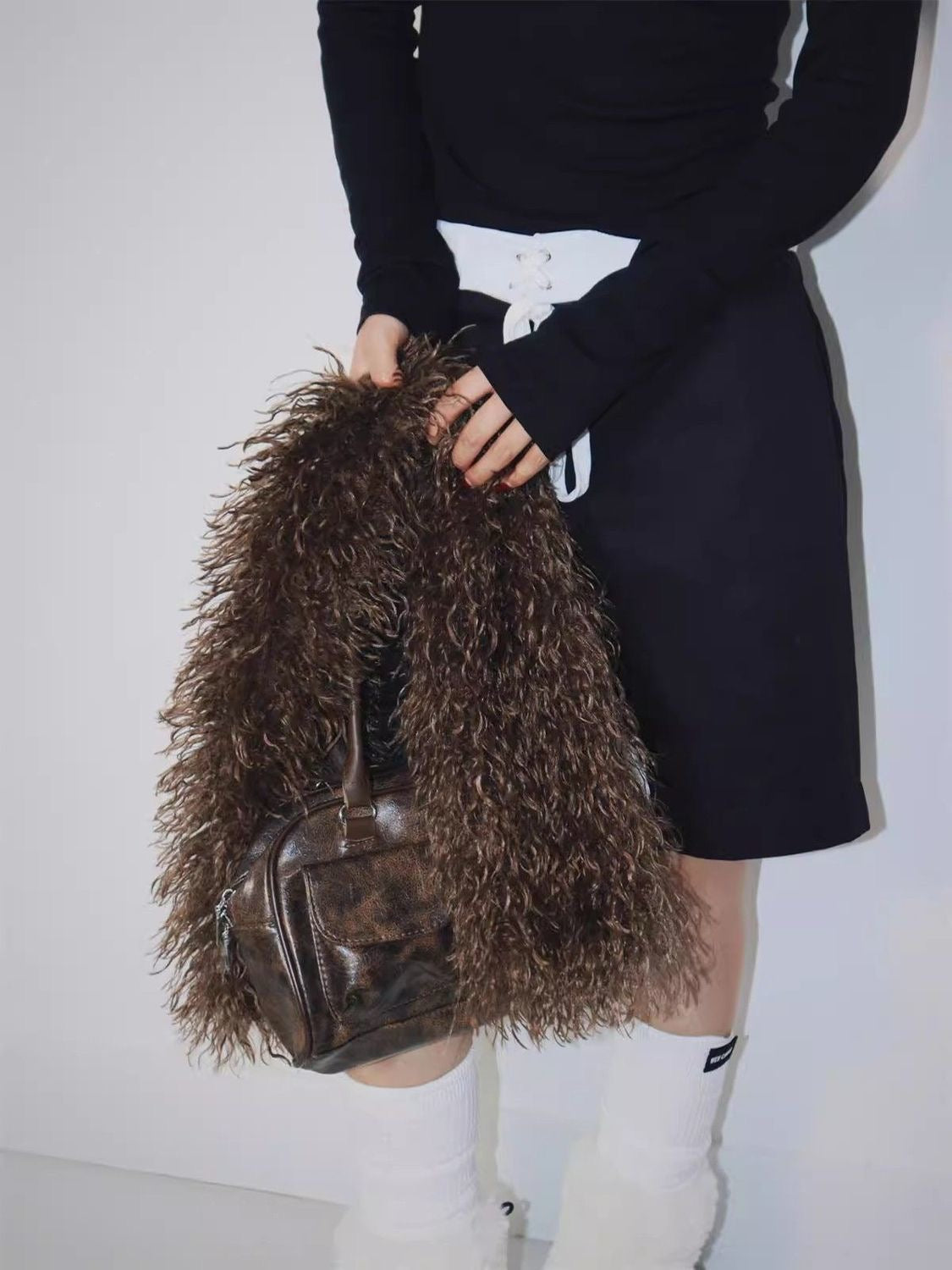 Curly Plush Cross Scarf