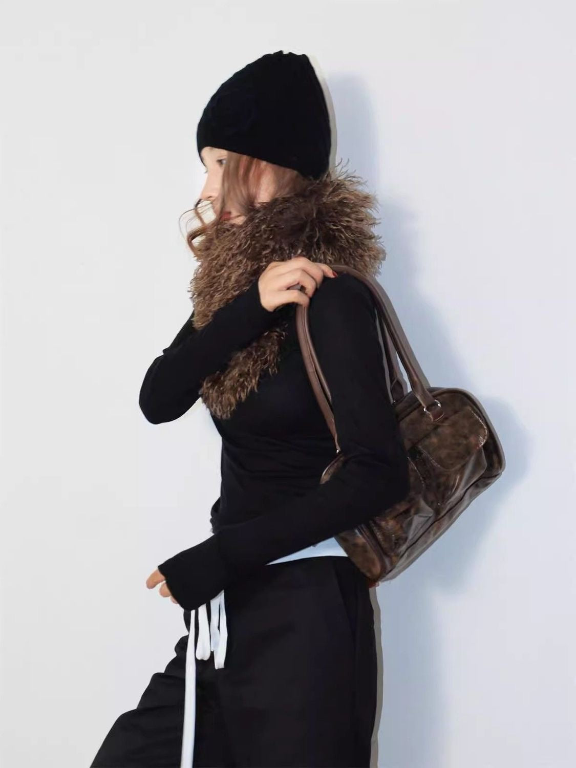 Curly Plush Cross Scarf