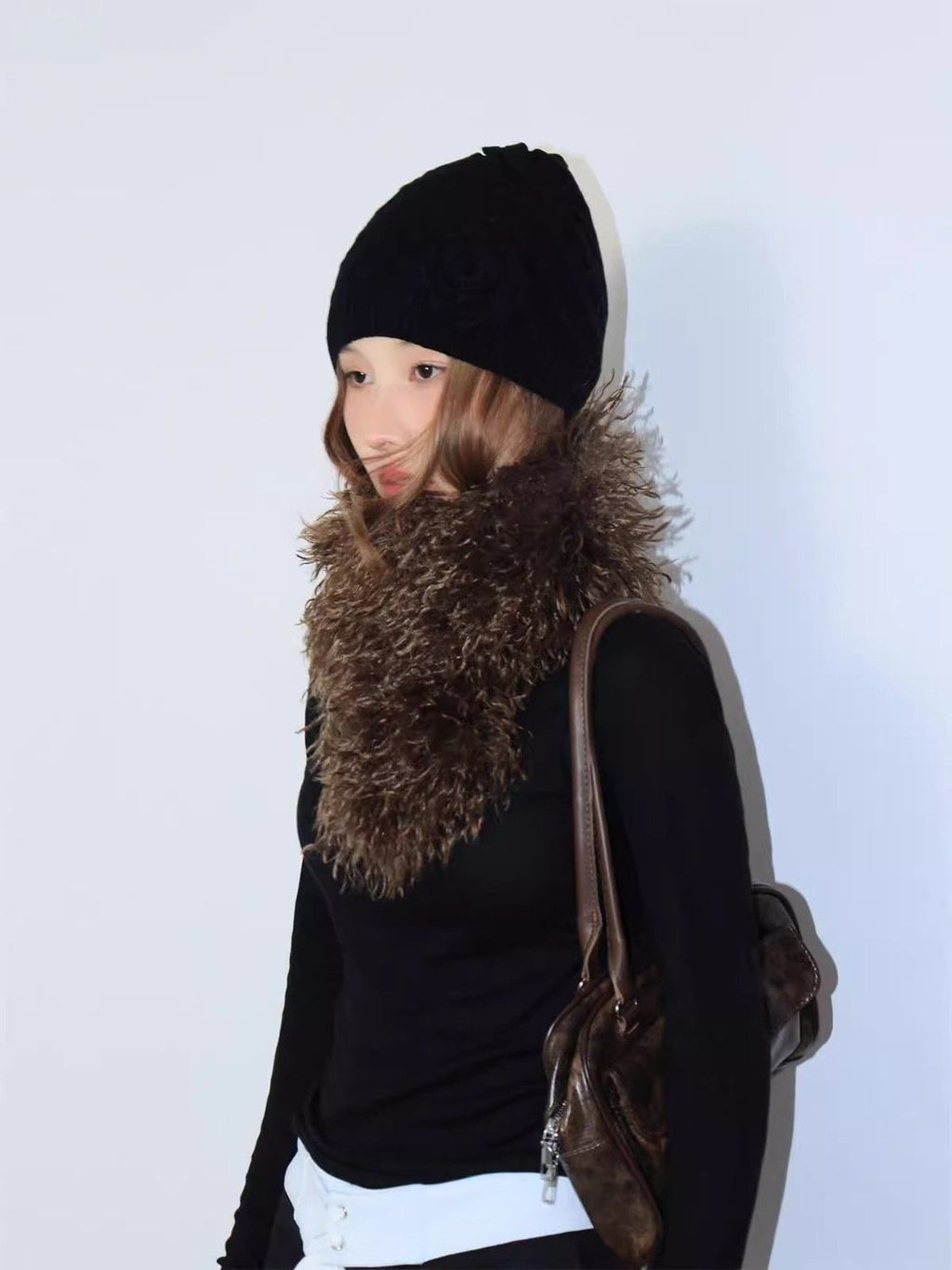 Curly Plush Cross Scarf