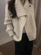 Heavy-duty Cable Collar Knit Cardigan by painevida