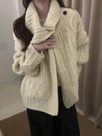Heavy-duty Cable Collar Knit Cardigan by painevida