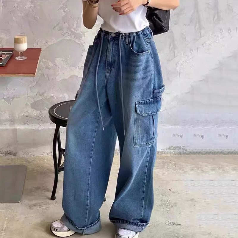 Retro Pocket Cargo Wide-leg Jeans