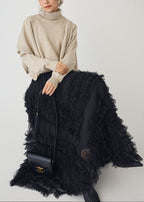 Two-Piece Set: Cape V-Neck Knit Top + Full Skirt