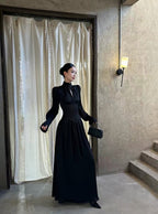 Robe rétro à col montant à chevrons
