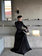 Robe rétro à col montant à chevrons