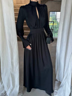 Robe rétro à col montant à chevrons