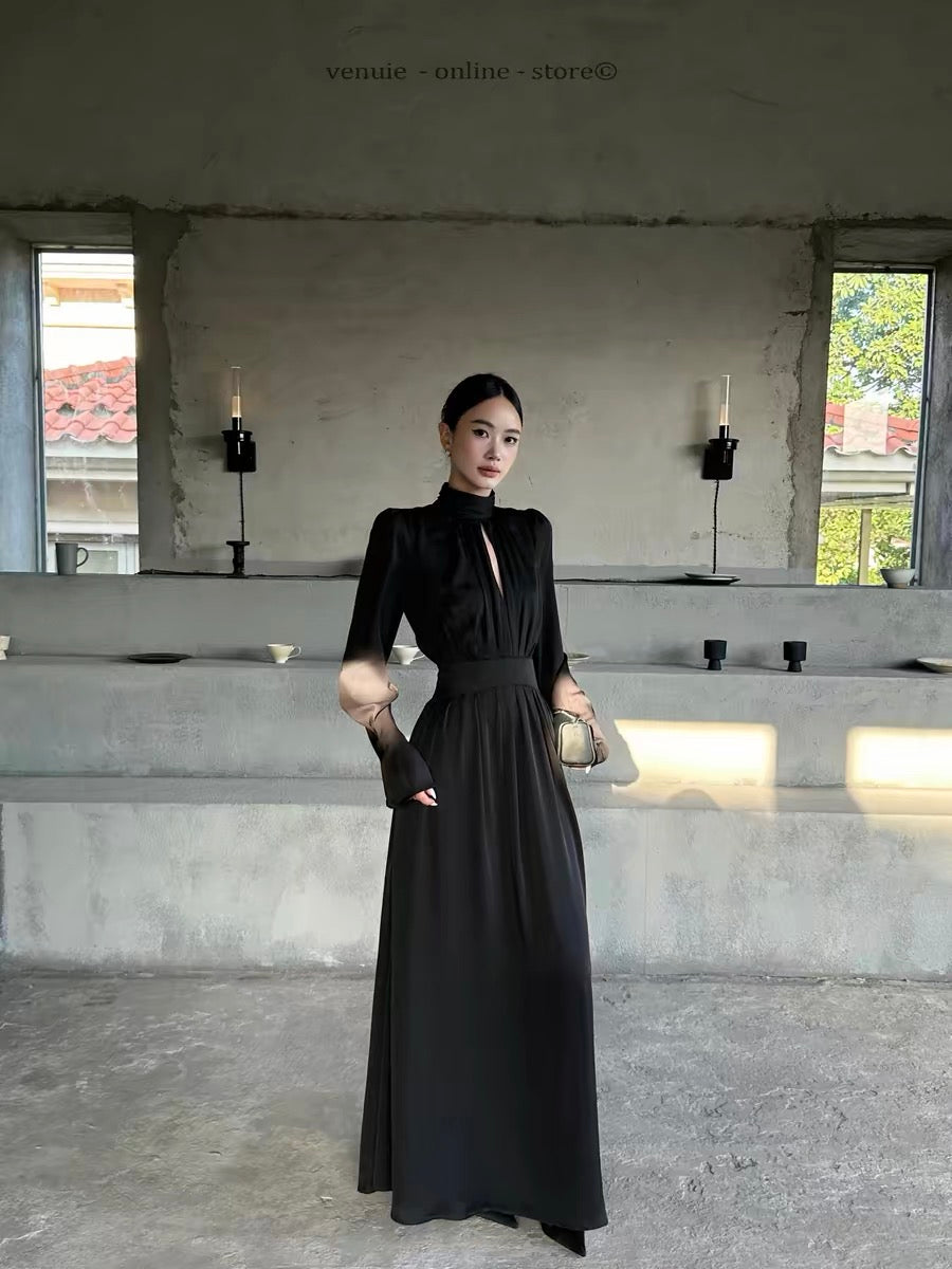 Herringbone Retro Stand-up Collar Dress