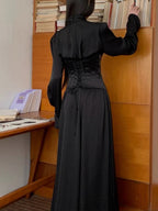 Robe rétro à col montant à chevrons