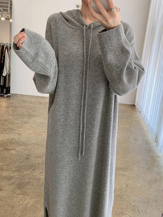 Loose Long Split-side Hooded Knit Dress