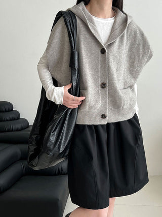 Loose Hooded Knitted Layered Cropped Vest by painevida