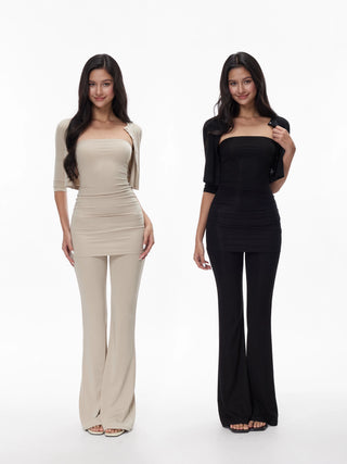Sienna 3-Piece Fitted Cardigan & Flared Pants Set - PAINEVIDA