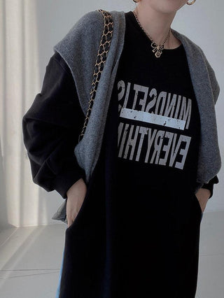 Simple Letter Print Denim Splt-joint Long Sleeve Sweatshirt Dress