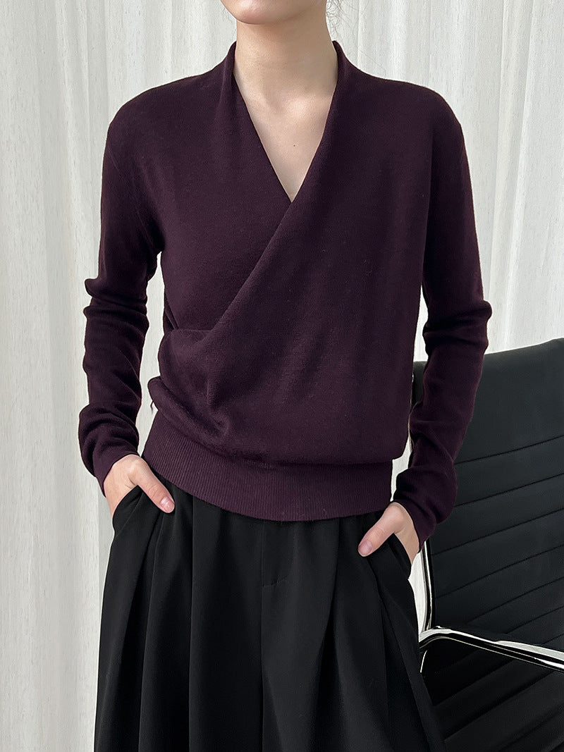 Cross-front Placket Soft Wool Sweater