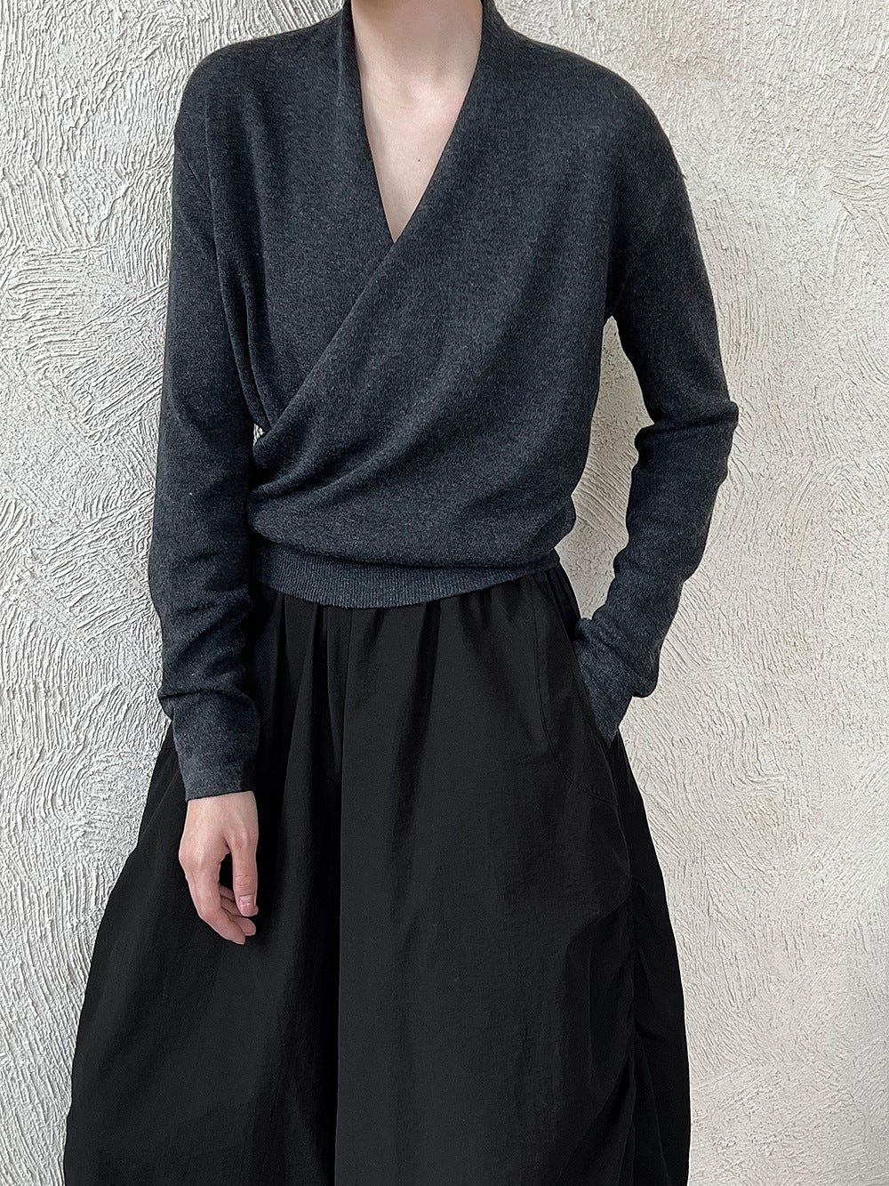 Cross-front Placket Soft Wool Sweater