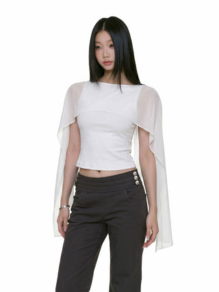 Off-Shoulder Mesh Cape Top - PAINEVIDA