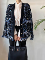 Vintage V-Neck Fringed Frayed Mélange Knit Cardigan by painevida