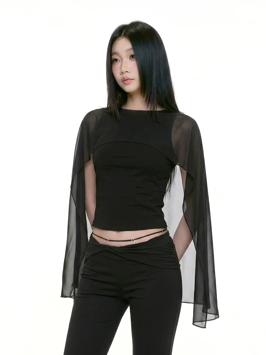 Sexy Off Shoulder Mesh Cape Cami for Women | Summer Slim Fit Top